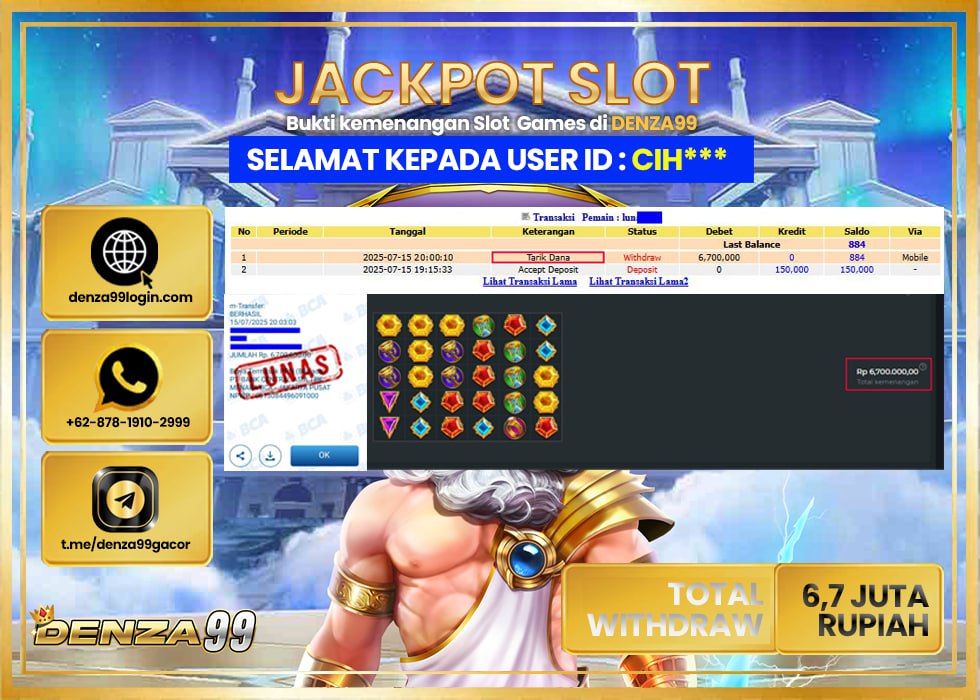 DENZA99 JACKPOT  GATES OF OLYMPUS Rp. 6.700.000 LUNAS
